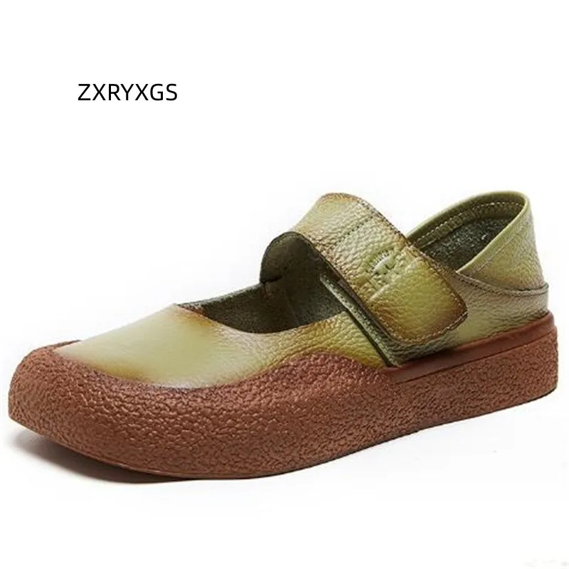 

ZXRYXGS Sales Promotion Soft Cowhide Retro Flat Shoes 2023 Autumn Soft Sole Non-slip Comfortable Women Leather Shoes Mom's Flats