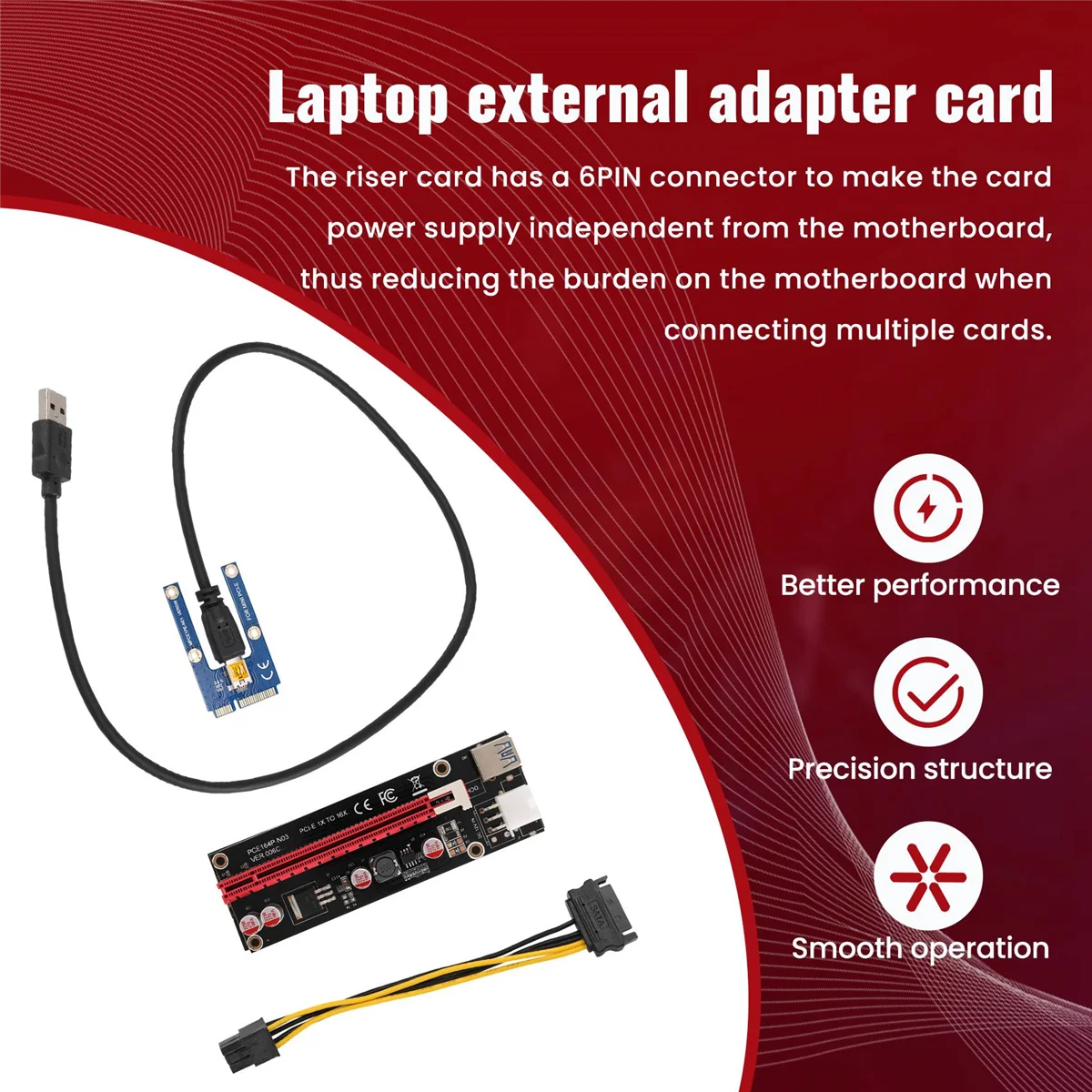 Mini PCIe à PCI Express 16X Riser pour ordinateur portable, carte de forage externe, BTC Miner, MPCIe à PCI-E Slot Mining Card