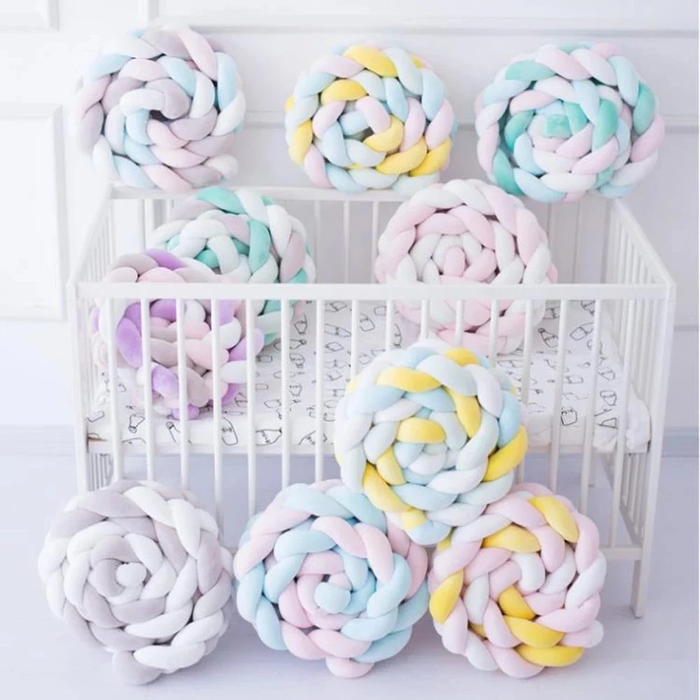 3 メートルベビーベッドバンパーロング結び目 3 ストランド編組ベビーベッド衝突防止ベッドサラウンド新生児バンパー周囲プロテクター