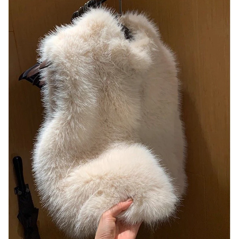 المرأة فو الثعلب الفراء سترة أنيقة الشتاء سميكة الدافئة أكمام معطف رقيق كلاسيكي بسيط عادية الوقوف طوق موضة أبلى