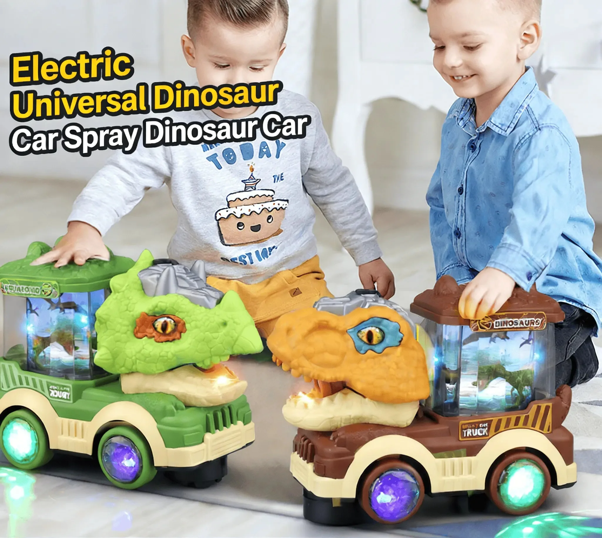 Kids Electric Steam Spray Train with Crash Truck 360 Degree Rotating Lights Music Smoke Sounds Simulation Model Toy for Children