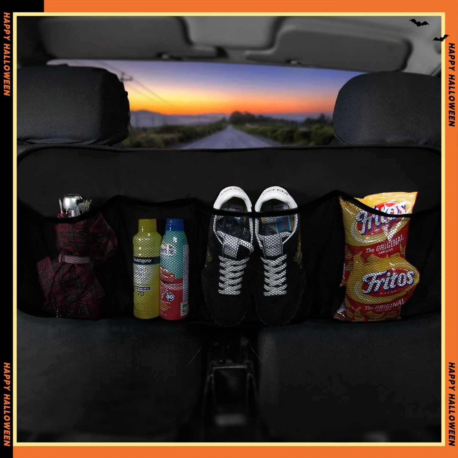 منظم صندوق السفر متعدد الجيوب، (أسود) مناسب عالميًا، مقاوم للماء بسعة كبيرة لتنظيم السيارة في المقعد الخلفي