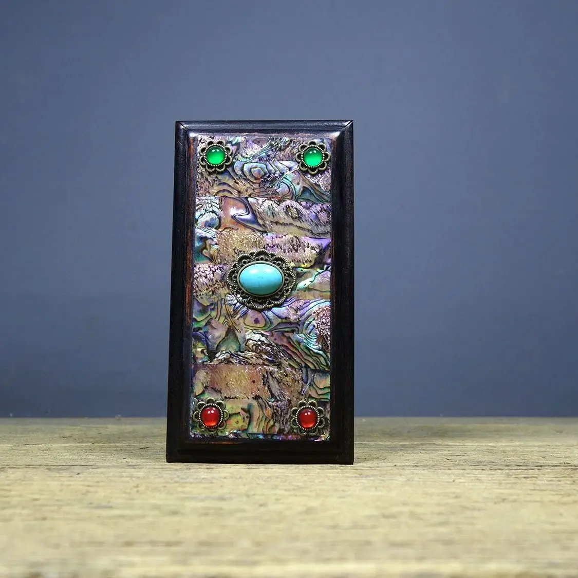 Old Collection Blood Sandalwood Handcrafted Pull-out Box Inlaid Color Shell Gemstones Vintage Chinese Wooden Jewelry StorageCase