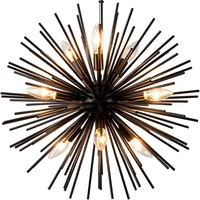 Modern Black Sputnik Chandeliers, 9-Light Satellite Pendant Light fixtures, Starburst Firework Ceiling Lights for Bedroom