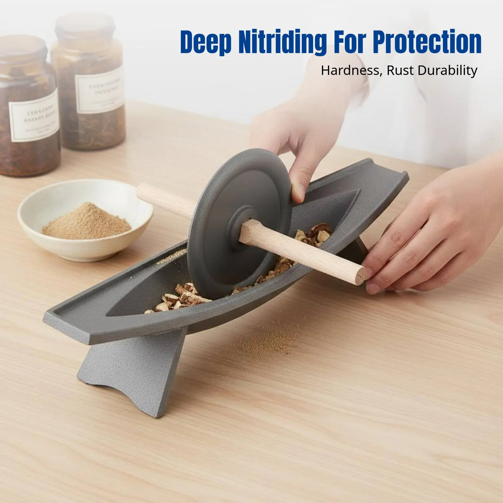 

Мельница для лекарственных трав, чугунная, ручная, традиционный дизайн, глубокая азотировка, без покрытия