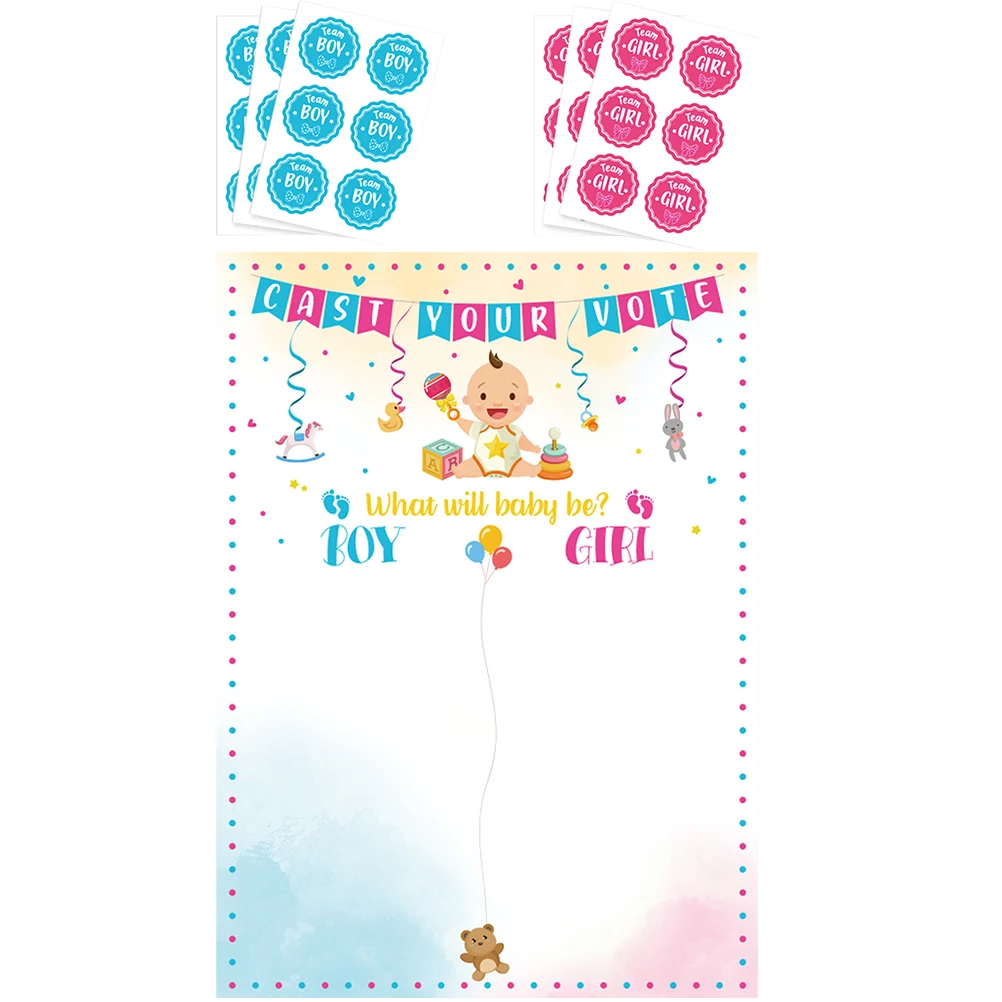 

Gender Prediction Poster 16x22x05cm White Folding Baby Shower Decorations Reveal Cards Boy Girl Announcement Stickers Voting