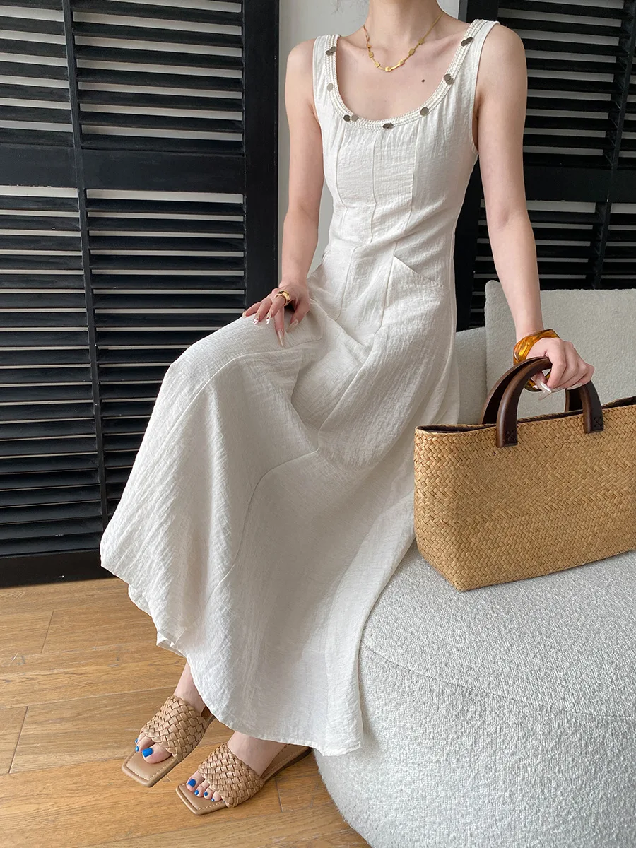 Frühlings- und Sommerkleid für Damen, einfarbig, figurbetont, schmal geschnitten, elegant, Camisole-Kleid – Detail 16