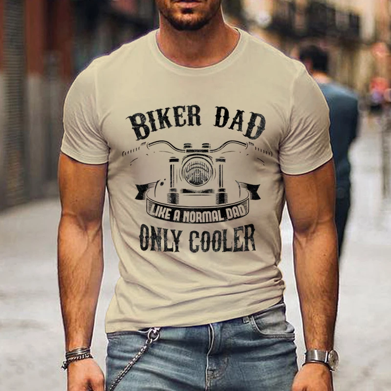 Vintage Motorcycle Print Men\'s T Shirt Biker Dad Only Cooler Graphic Oversized Tshirts for Men Harajuku Fashion Father Tees Tops