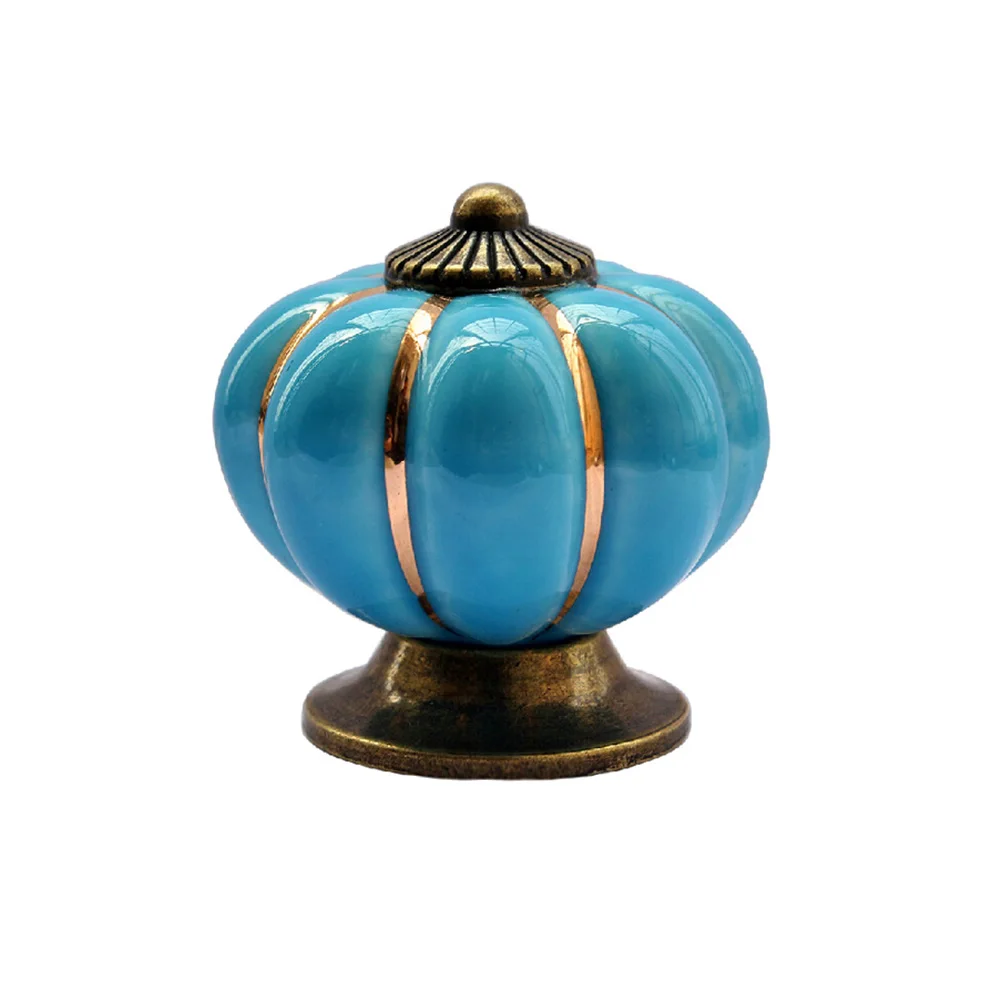 

5pcs 40mm Novelty Pumpkin Shaped Ceramic Door Knob Kitchen Cupboard Drawer Cabinet Knob Pull Handle (Blue)
