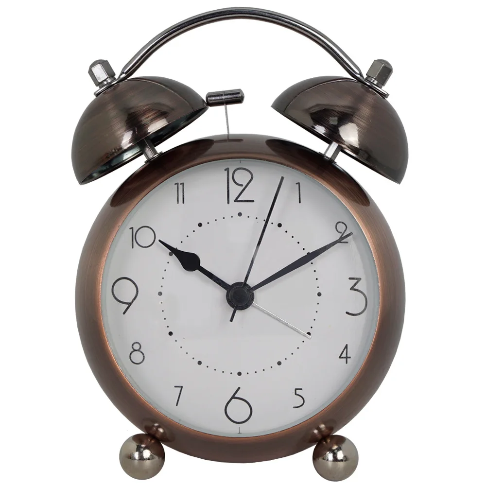 European-style retro creative alarm clock, children's silent pointer electronic wall clock, metal minimalist student night-lit q