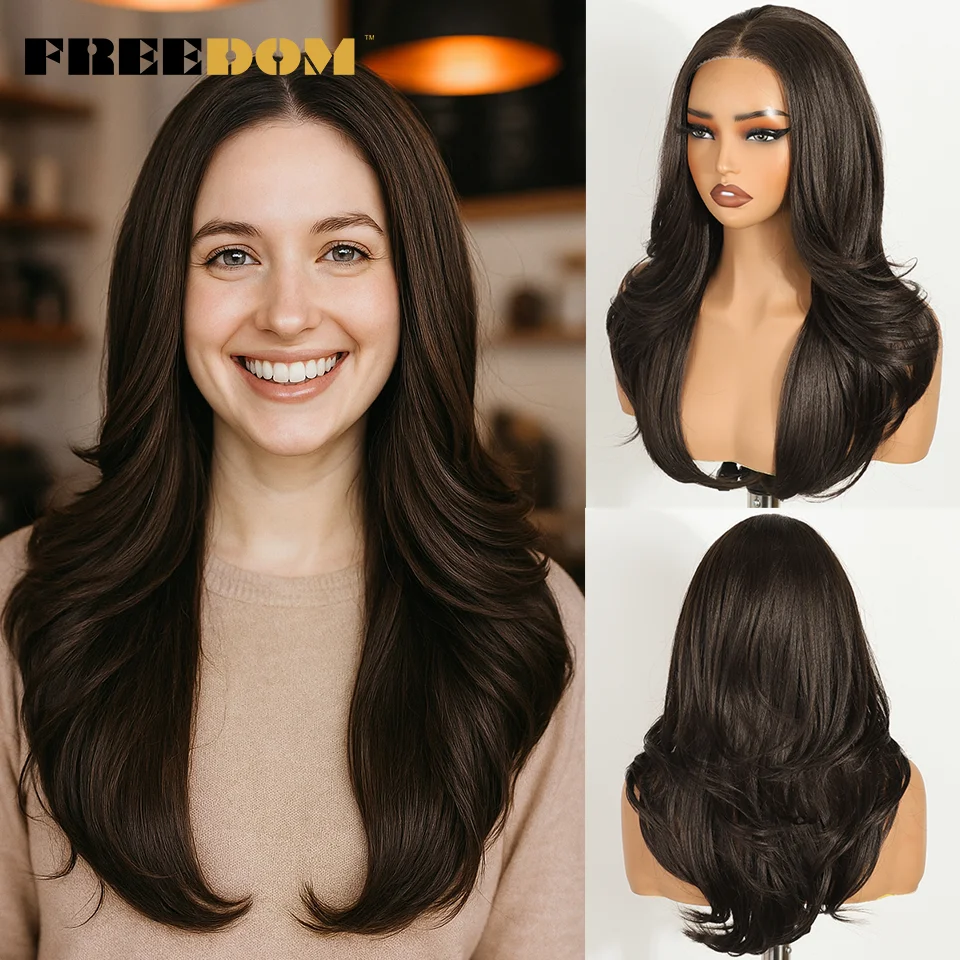 FREEDOM Synthetische Lace-Front-Perücken für Damen, 20 Zoll, 6x4, vorgezupfte, Ombré-Blond, gewellte, gestufte Perücke, einfach aufzusetzen, klebefreie Lace-Perücken. – Detail 4