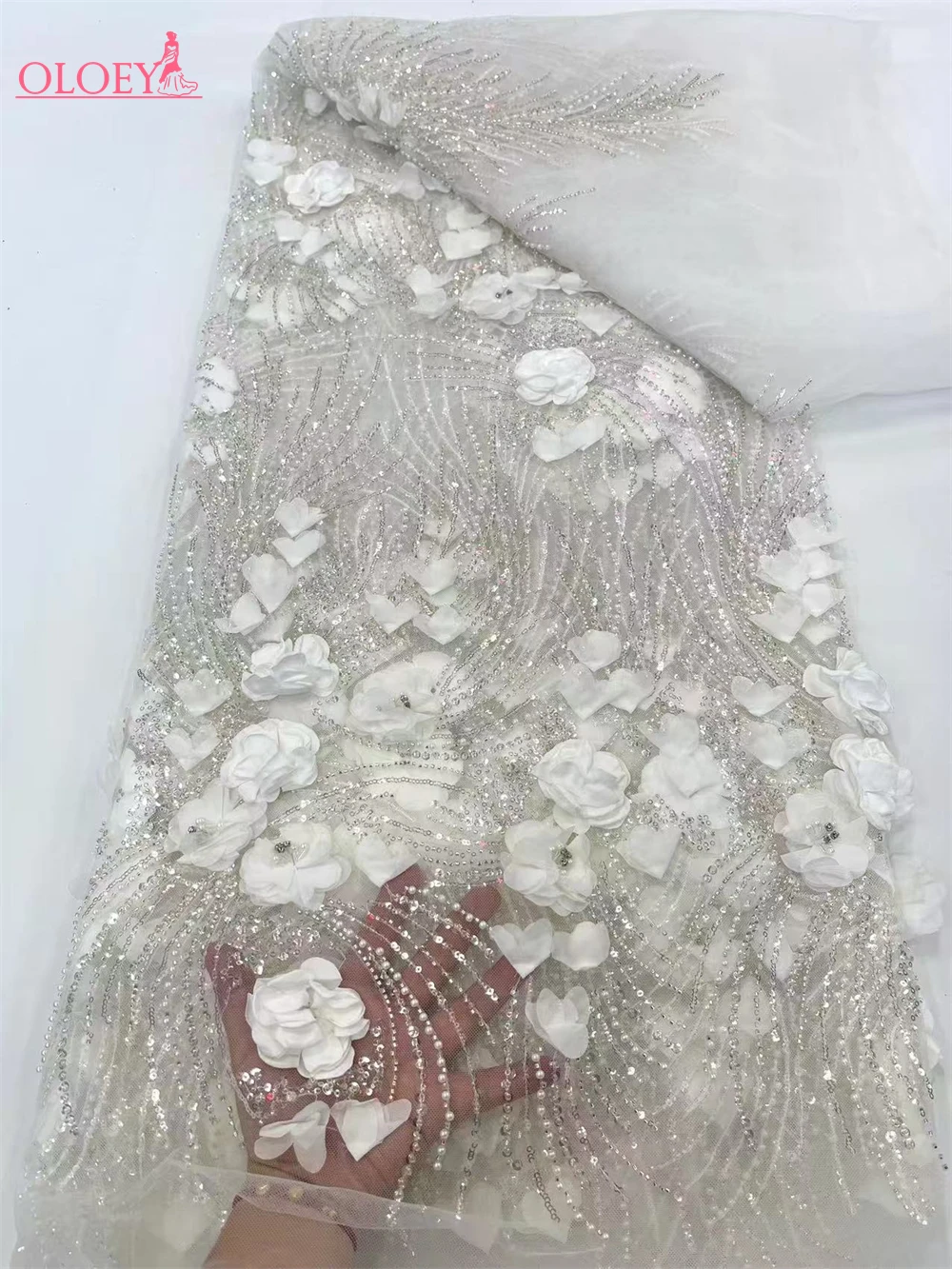 High-quality African Nigerian Elegant 3D Embroidered Fabric 2024 French Tulle Lace Fabric With Sequin For Party Wedding