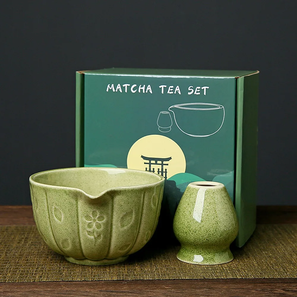 Ceramic Matcha Bowl Set Smooth Large Capacity Matcha Whisk Stand High Temperature Resistant Tea Ceremony Tool