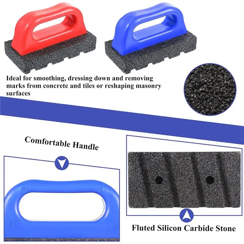 Masonry Tools 20 Grit Rub Bricks(2-Pack) With Handles For Concrete Smoothing In Red And Blue
