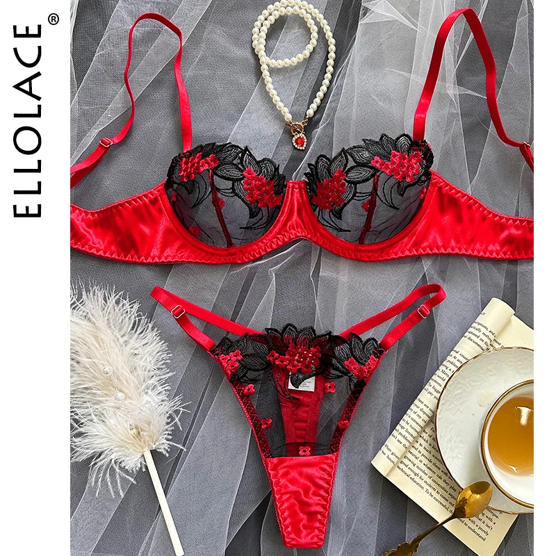 Ellace Fancy Lingerie Bloemen Kanten Bh Set Bilizna Luxe Goed Uitziende Ondergoed Sexy Erotische Fee Fijne Kant Exotische Sets