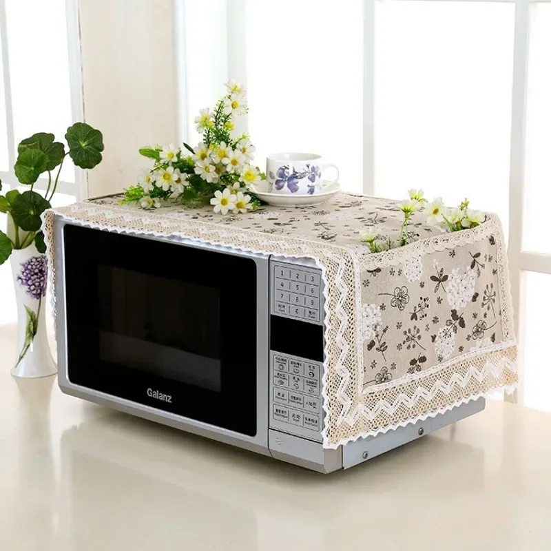 1Pc Cotton Linen Microwave Oven Cover Dustproof Oil Proof Multi-Purpose Kitchen Appliance Protector Decor Accessories