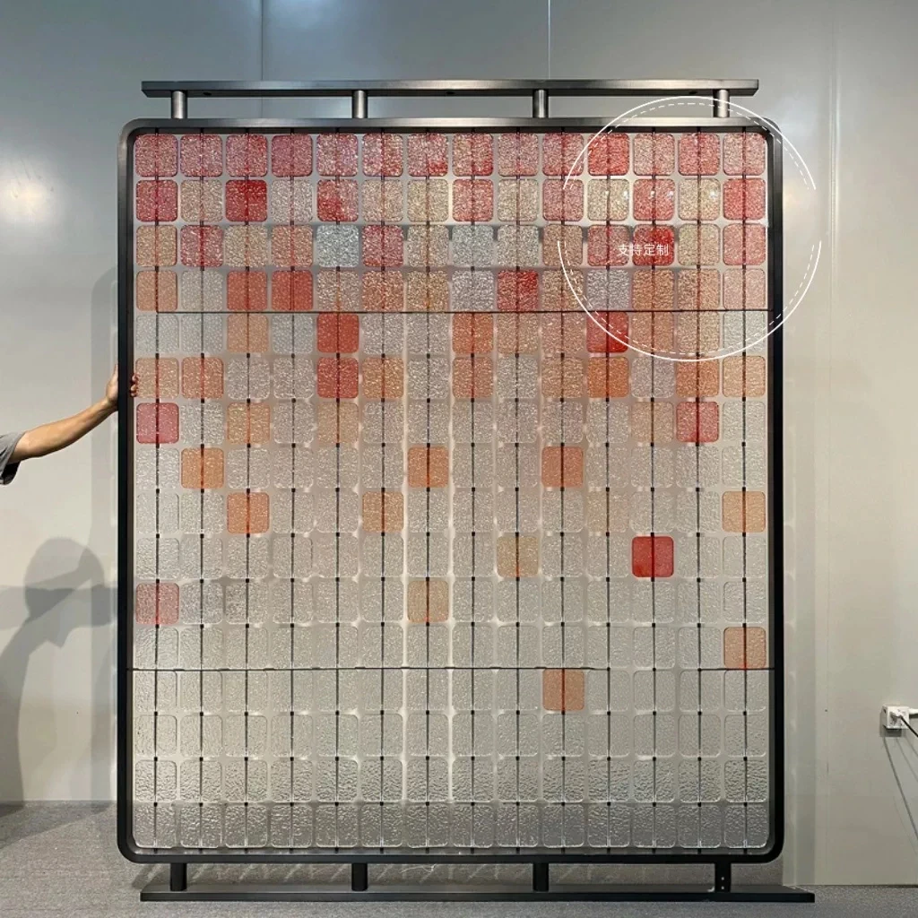 Stainless steel gradual change color acrylic screen double-sided stone pattern crystal  hanging piece curved metal customization