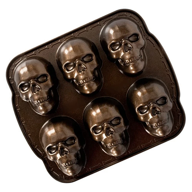 Ware Halloween Bakeware Cakelet Pan Halloween Skeleton Haunted Skull Cakelet Pan, Bronze