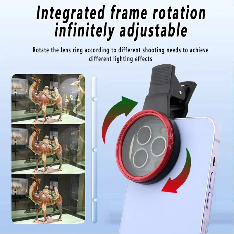 

52mm Polarizing Filter set Circular Polarized Lens with Upgraded Clip Rotatable Cpl Filter For iPhone Samsung HUAWEI XIAMI Moto