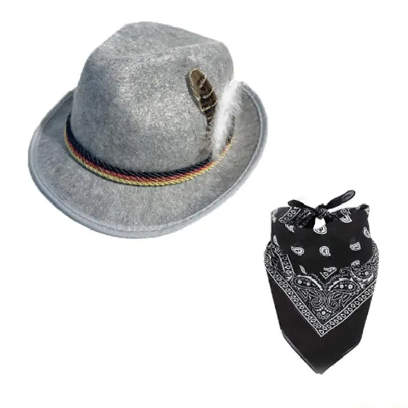 31BF Unisex Feathered Hat Scarf Heart Frame Glasses for Oktoberfest Celebration