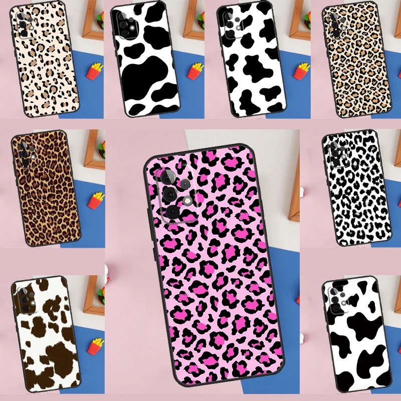 Leopard Print Pattern Cow For Samsung Galaxy A16 A06 A56 A36 A26 A05 A22 A32 A52 A54 A34 A14 A55 A15 A53 A33 A35 Case