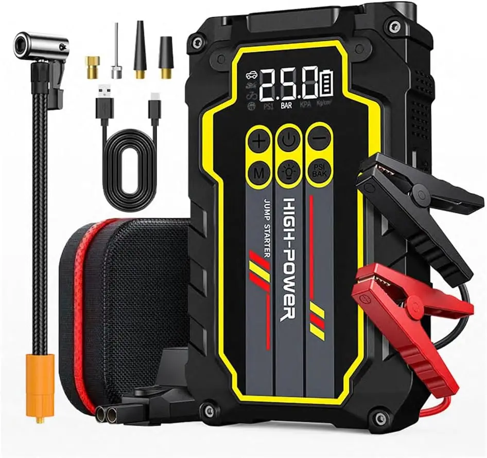 

Jump Starter 4000A 12V Portable Car Battery Booster with Air Compressor & LED Flashlight