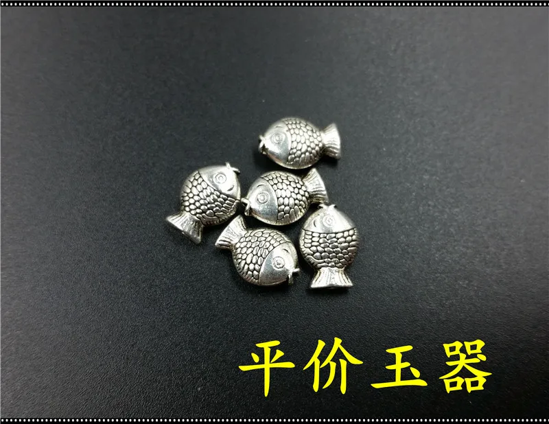 10pcs Jade Tibetan Silver Jewelry Accessories DIY Tibetan Silver Buddha Head Tibetan Silver Goldfish DIY Accessories