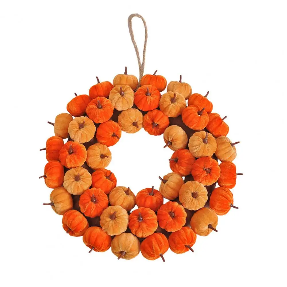 Fall Pumpkin Garland Fabric Pumpkin Wreath Velvet Pumpkin Wreath Door Hanger Rustic Autumn Harvest Garland Halloween Trick