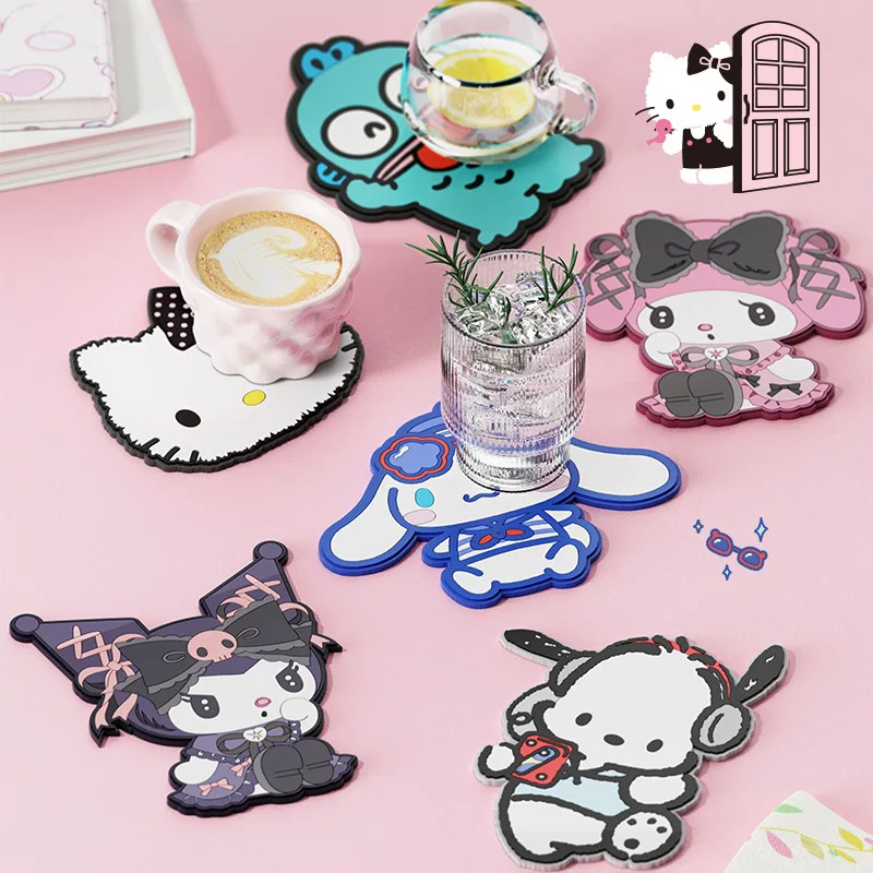 Sanrio Cartoon Coaster Silicone Non-Slip Insulation Pad My Melody Kuromi Kt Cup Mat Hot Drink Holder Cute Table Home Accessory