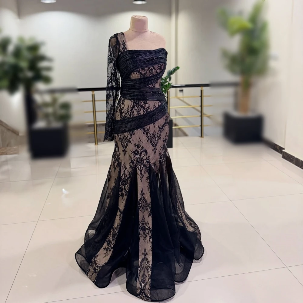 

Customized Evening Dress Pleat Lace Temperament One-shoulder Mermaid Long Dresses Bespoke Occasion Prom Elegant Party