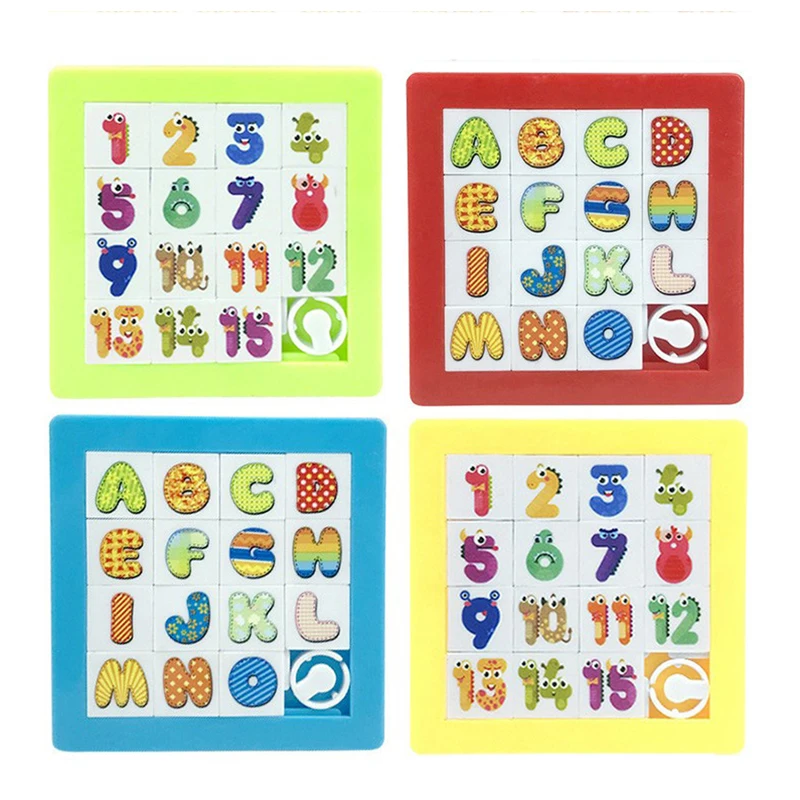 1PCS Cartoon Number Letters Slide Puzzles for Kids Brain Teaser IQ Educational Toys School Rewards Party Favors Birthday Gifts