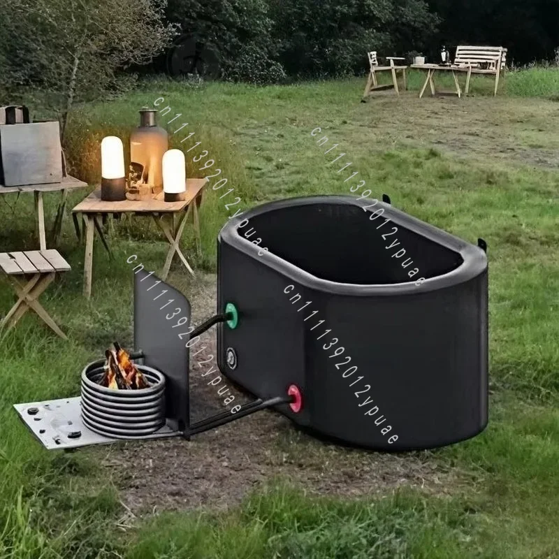 Portable Wood Fired Inflatable Hot Tub, Stainless Steel Heating Coil, Outdoor Spa Vessel for Camping & Rehabilitation Use