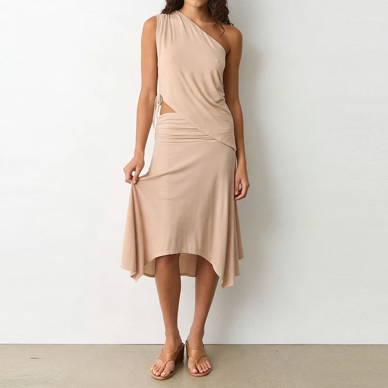 

Летний минималистичный пляжный комплект: топ без рукавов с асимметричным вырезом и юбка, женский сексуальный облегающий костюм для вечеринок с открытой спиной