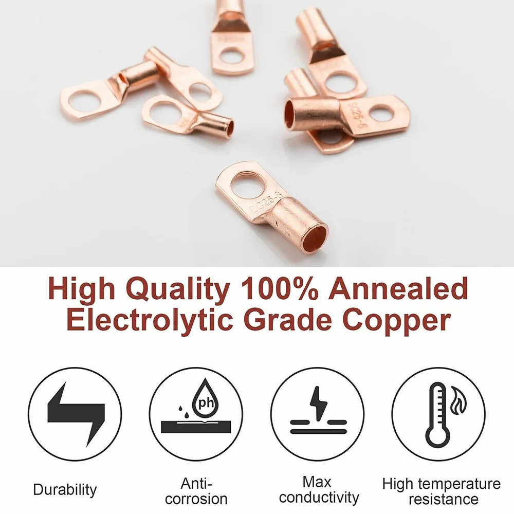10/25/50/100pcs SC Type Wire Nose Terminal Copper Lug Ring Wire Connectors Bare Cable Electric Crimp Terminal SC6 SC10 SC16 SC25