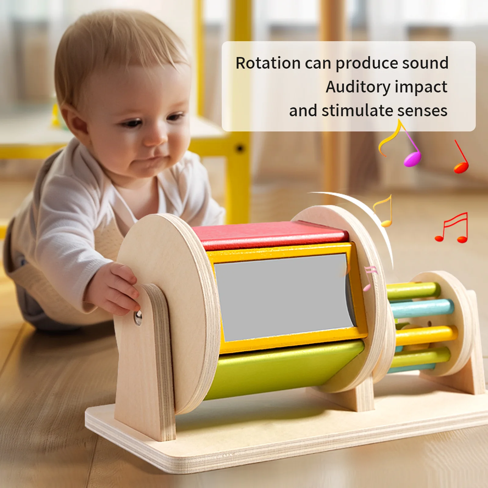 Montessori Toys for Baby Early Learning Wooden Rolling Ball Drum Listening Exercise Color Cognition Hand-eye Coordination Train