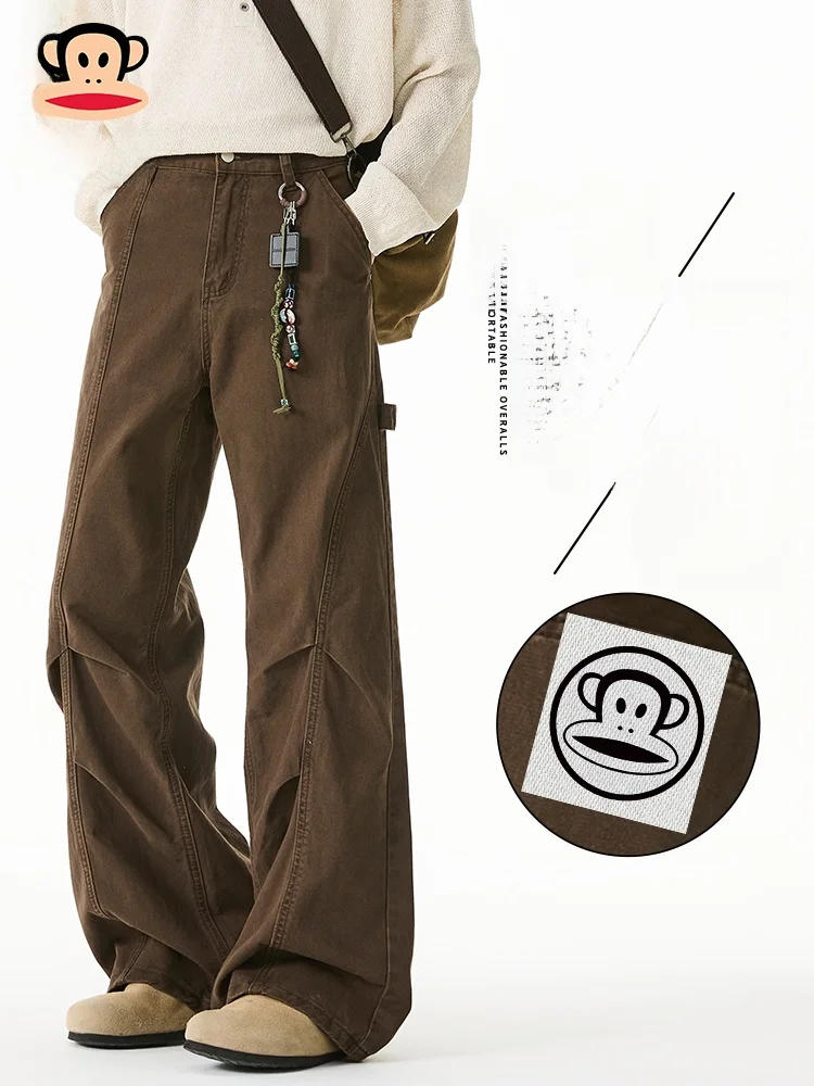 

Мужские рабочие брюки Paul Frank в американском ретро-стиле, свободные прямые повседневные брюки, осенние, модные, брендовые, молодежные, хлопковые, однотонные