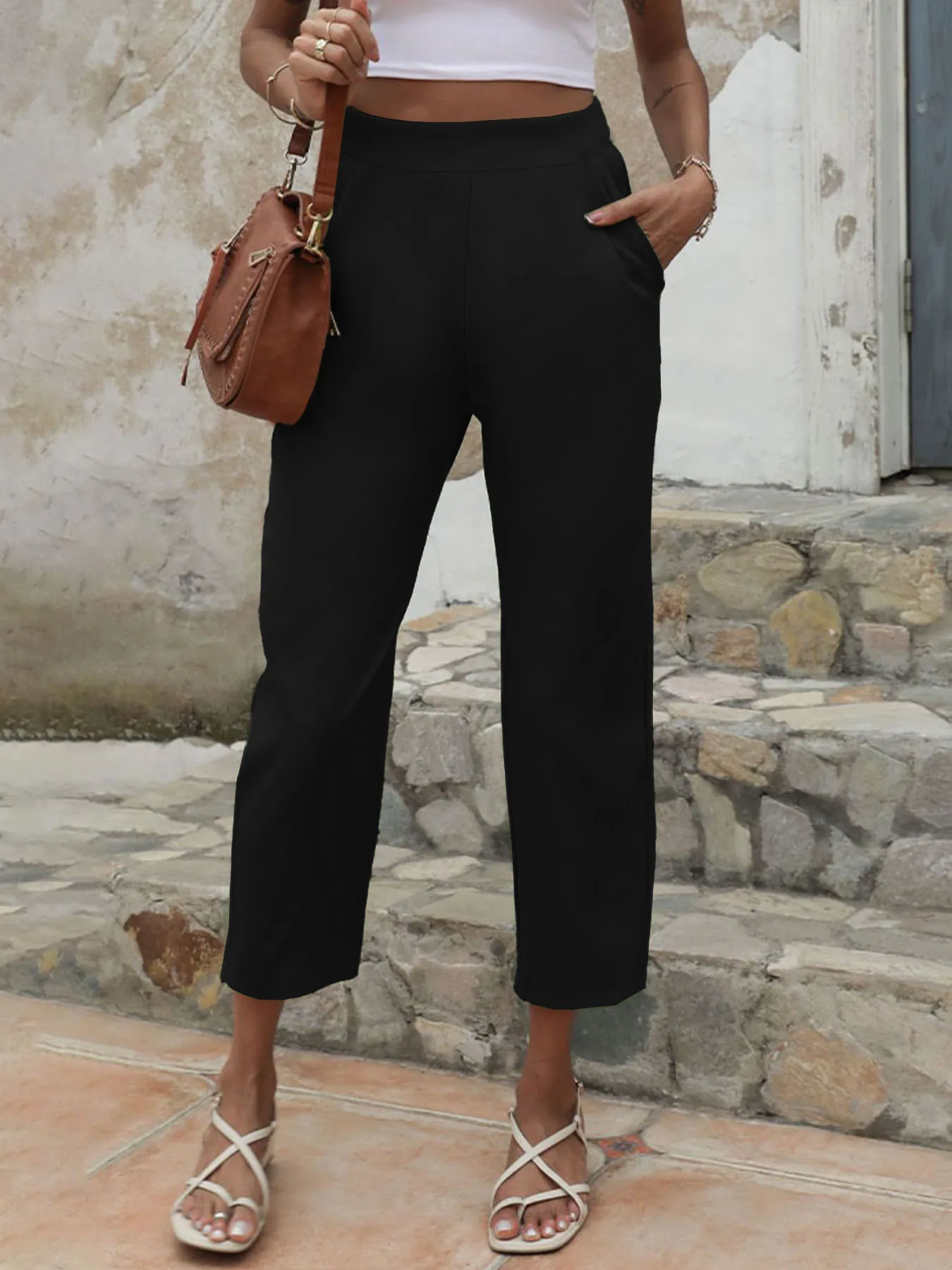 Autumn and winter new women's plus size knitted fabric casual models straight leg design trousers