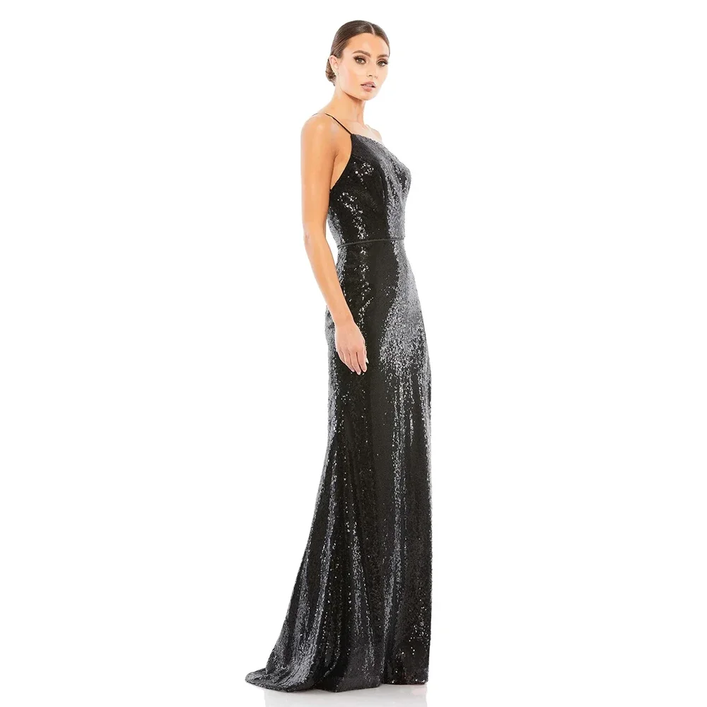 

High Side Slit Prom Dresses Sexy Spaghetti Strap Sequined Floor-Length Evning Mermaid Sleeveless Backless Party Gowns