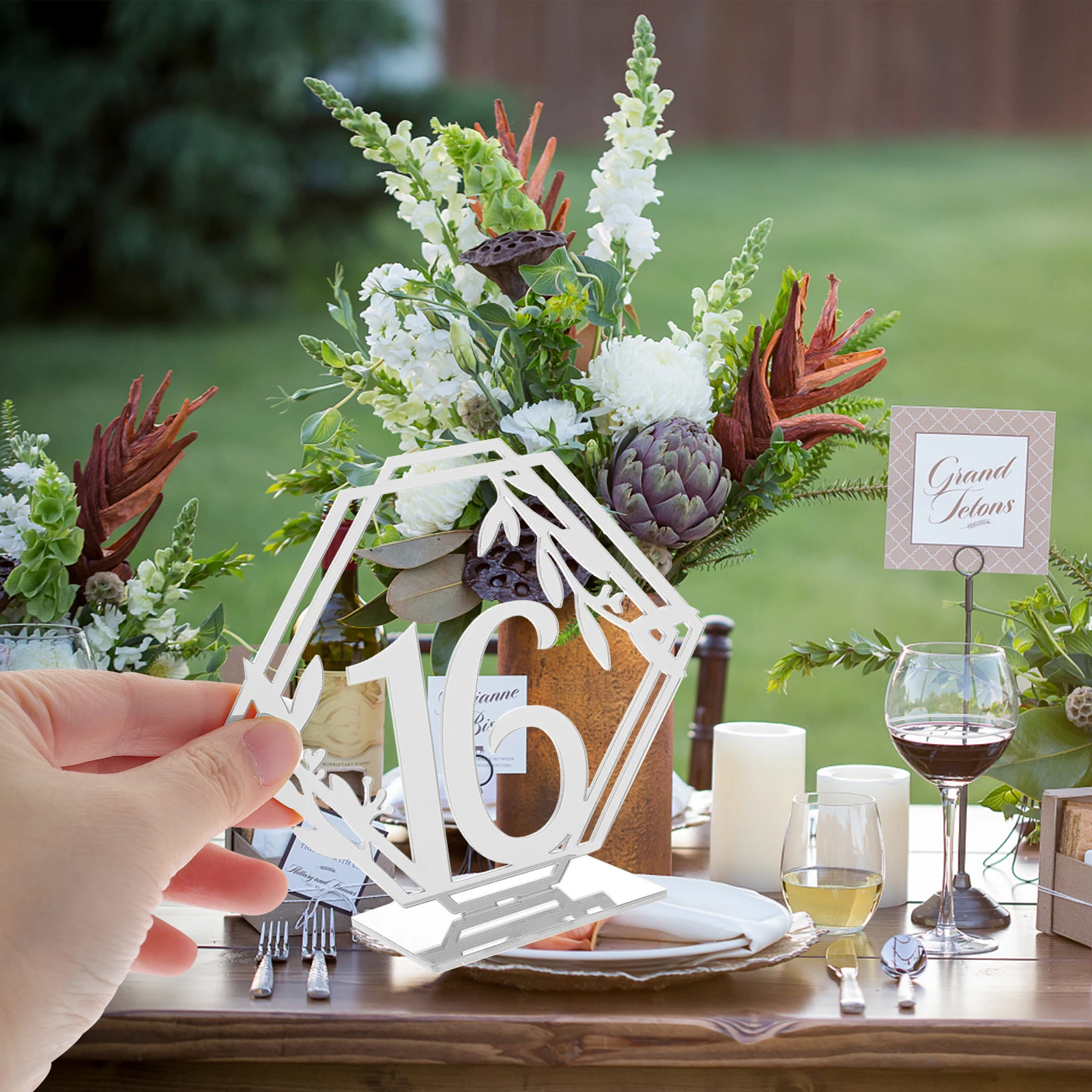 

20 Pcs Table Number Plate Two-sided Reservation Tent Signs Double for Wedding Events Silver Numbers Banquet