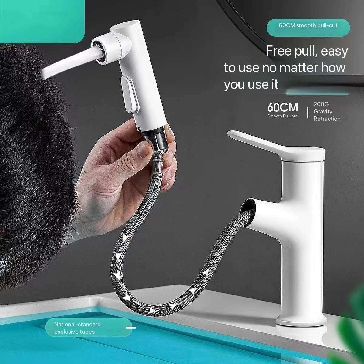 

Household Hotel Project Kitchen Bathroom Public Toilet Washroom Pull-Out Hot and Cold Water Faucet Washbasin Sink Basin Bathroom Cabinet Sink Faucet New Modern Technology Faucet