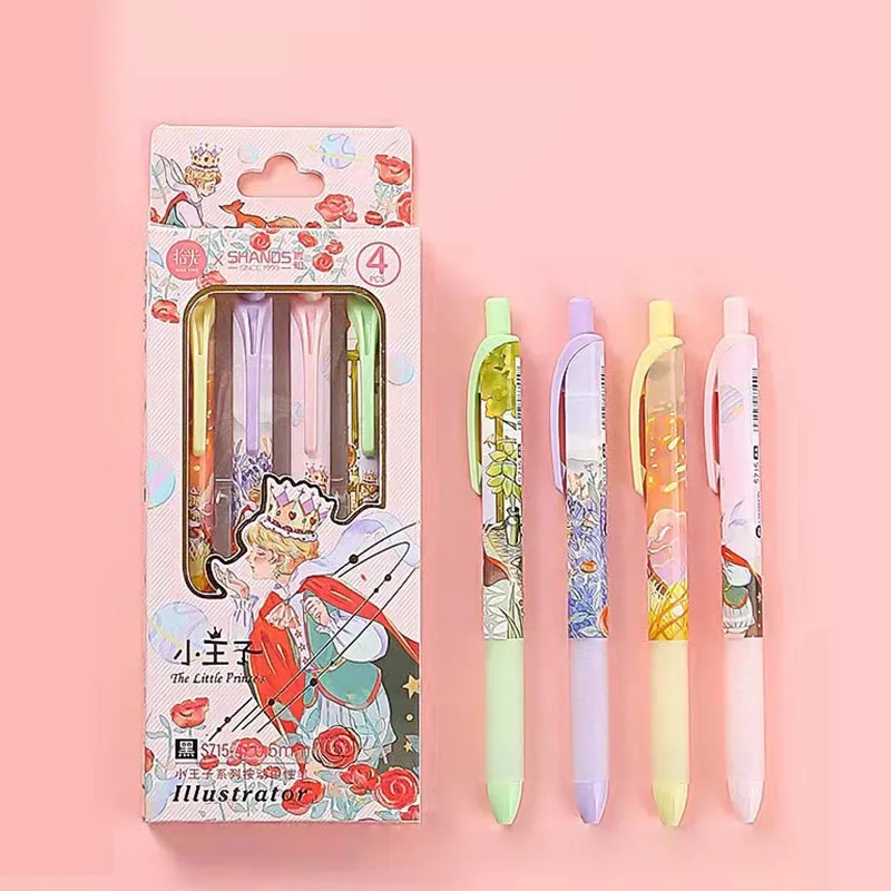 24pcs/lot Kawaii Little Prince Press Gel Pen Set Cute 0.5mm Black Ink Signature Pens Promotional Gift Stationery School Supplies