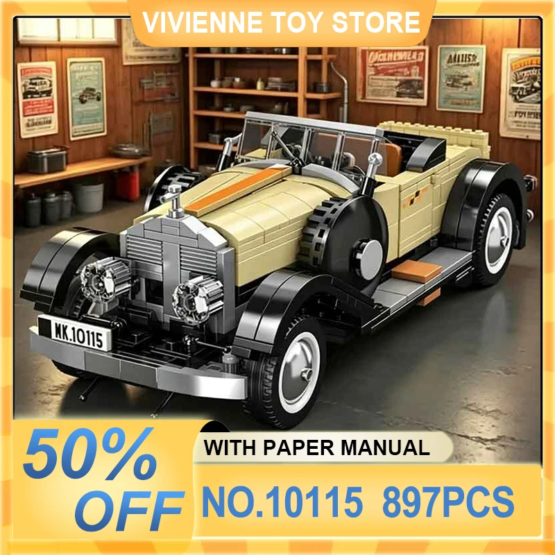 Mould King 10115 Classic Retro Sports Car Building Blocks Bricks, Vintage Vehicle Model Toy Set, Christmas Gift for Collectors