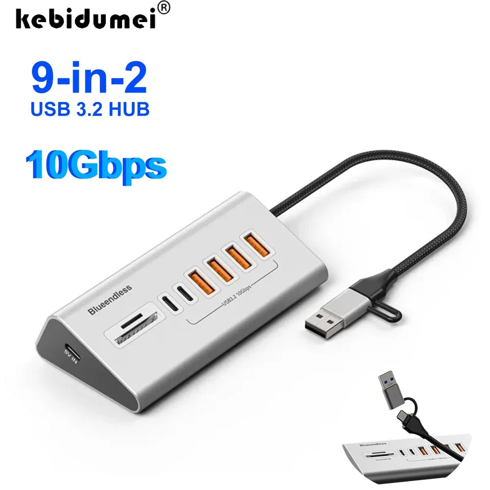 

10Gbps USB Hub Docking Station USB 3.2 Type C Splitter with Card Reader Aluminum Alloy Multi 8/9 Ports Switch For PC Laptop