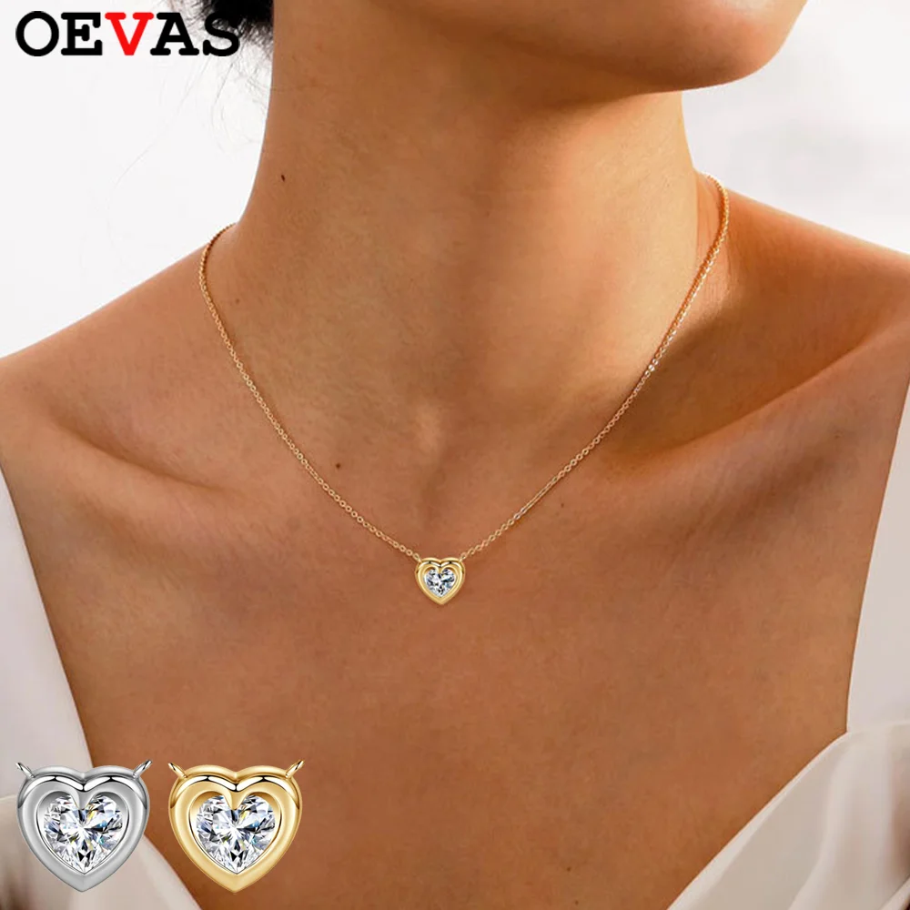 

Ожерелье с подвеской из муассанита OEVAS 1CT 6,5 мм для женщин S925, посеребренное 18-каратное золото, лабораторное бриллиантовое сердце, цепочка на шею, вечерние ювелирные изделия