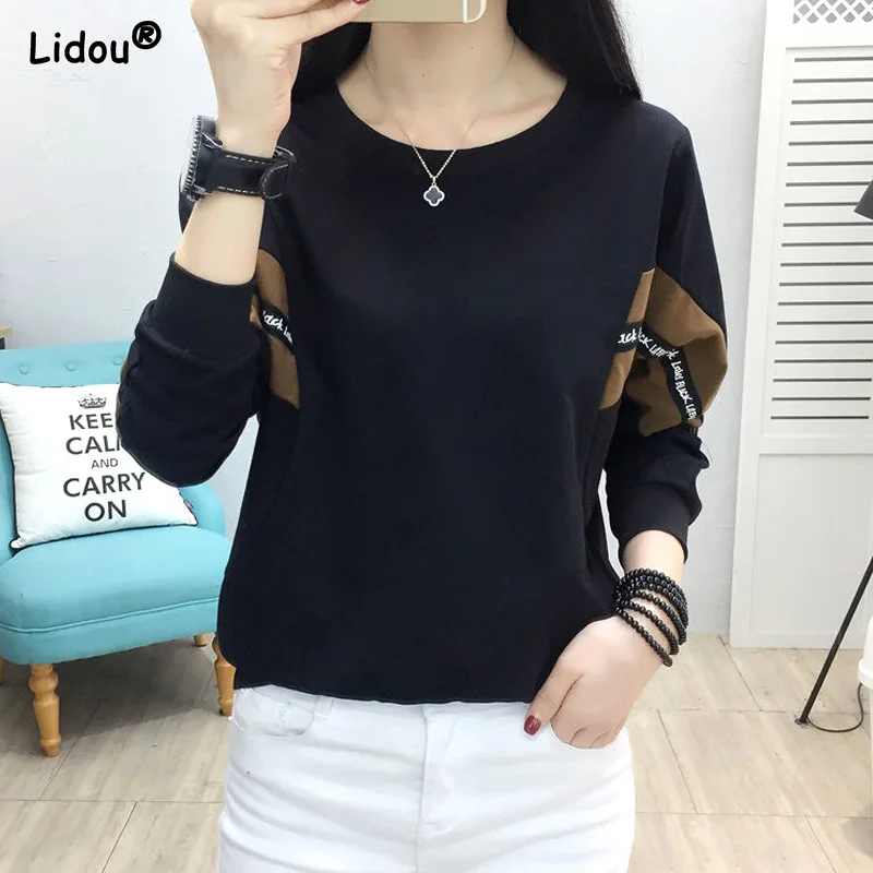 Spring Autumn O-neck Long Sleeved Women's Clothing Patchwork 2022 New Casual Comfortable Sports Korean Simple Popularity Tops