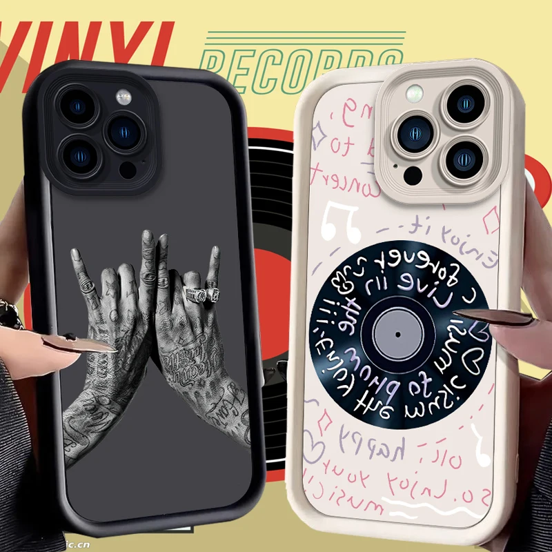 

Musical Record Case for iPhone 15 14 13 12 11 Pro Max XS X XR 8 7 6S 6 Plus SE 2020 Liquid Soft Silicone Shockproof Cover Funda