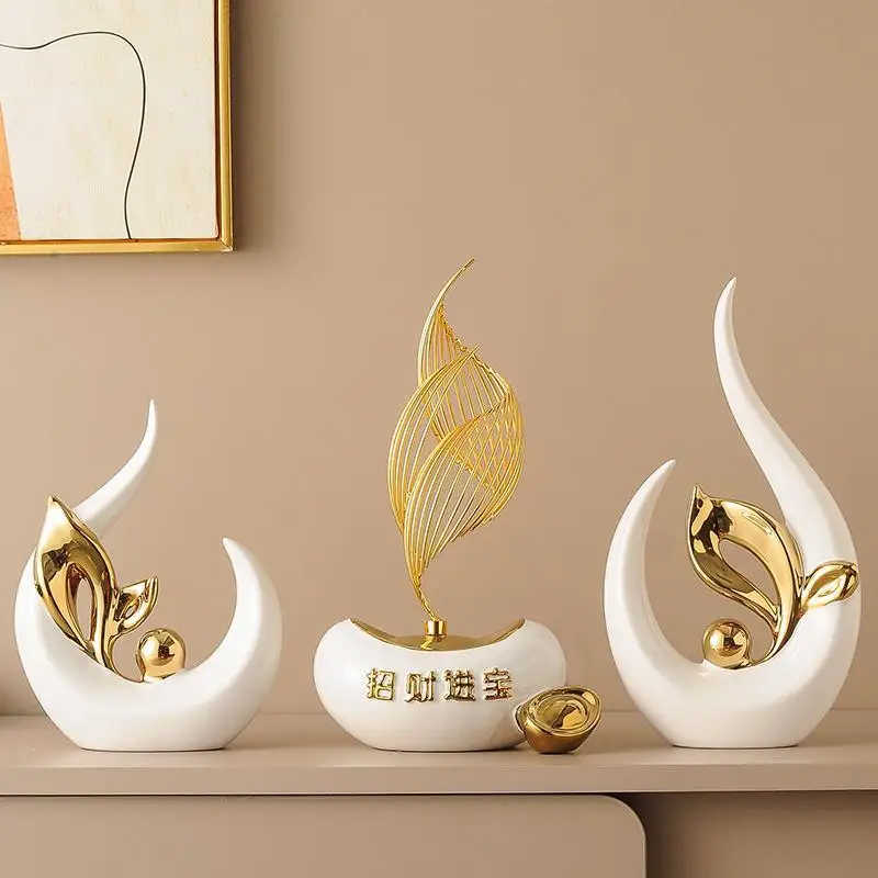 Feng Shui Luck Gold Ingot Figurine Luxury Premium Elegant Bedside Office TV Stand Wine Cabinet Housewarming Gift Home Decor Art