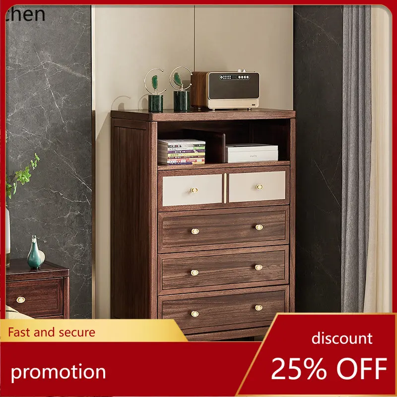ZML Solid Wood Five-Drawer Cabinet Ebony Modern Simple Storage Cabinet Bedroom Storage Cabinet Villa Furniture