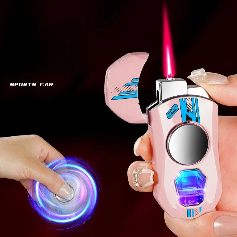 

New Windproof Visual Window Fingertip Rotating Gyroscope Lighter Direct Spray Flame Inflatable Color Light Cool Lighter