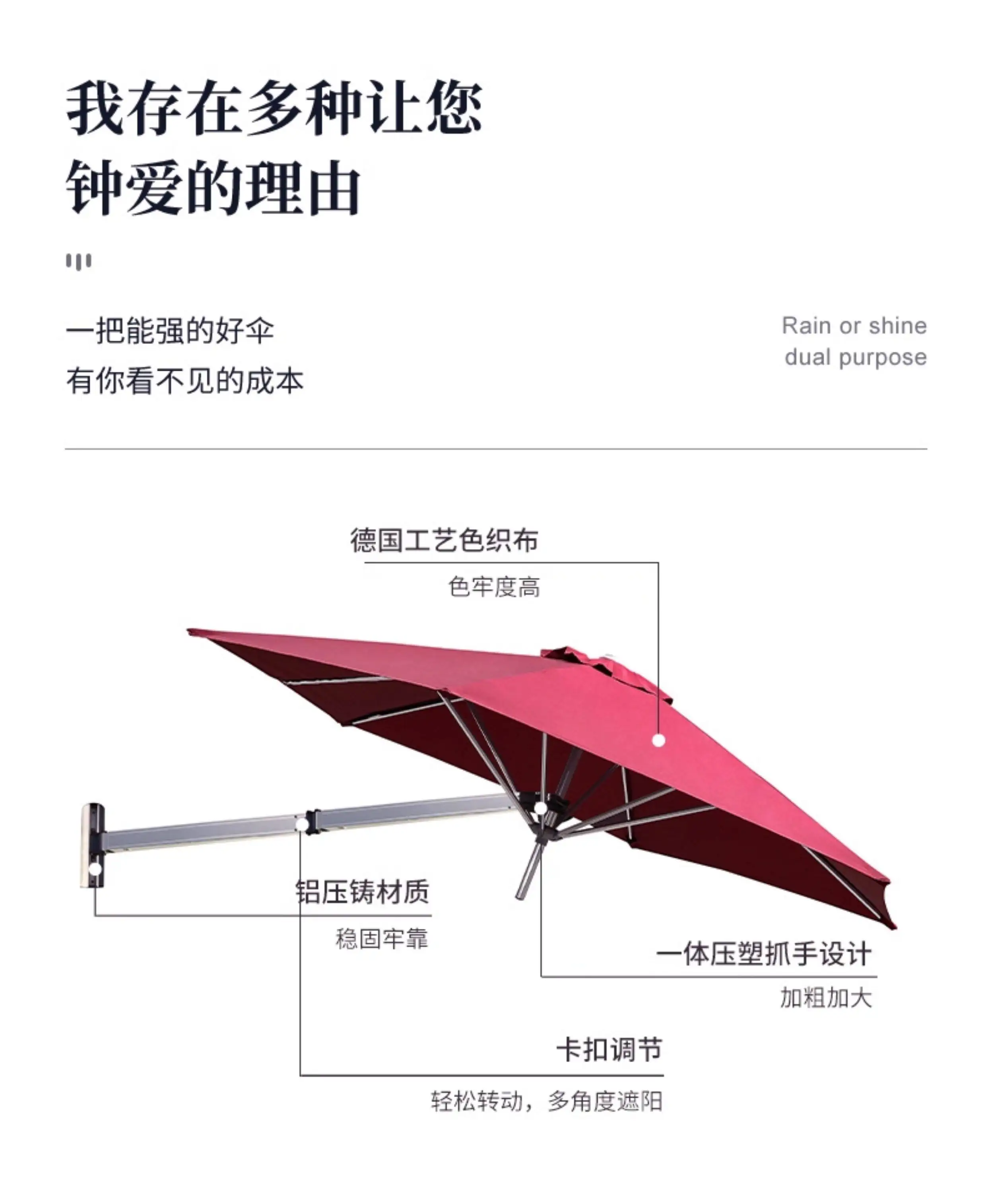 Balcony Garden umbrella Outdoor parasol Roman Outdoor balcony Garden Half umbrella against the wall